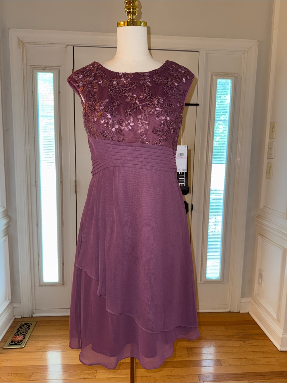 Alex Evenings Mauve Purple Lace Bodice Midi Dress